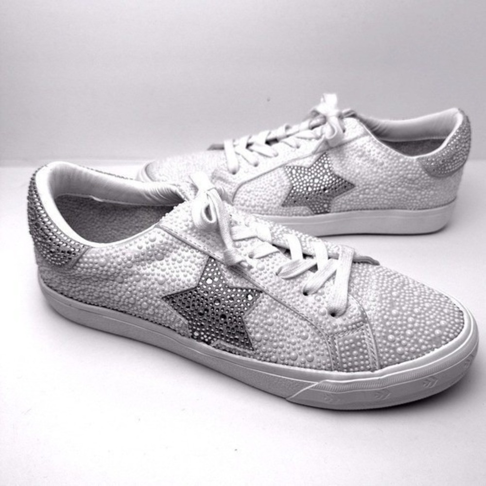 Vintage Havana studded pearl rhinestone sneakers white bridal wedding low 7.5